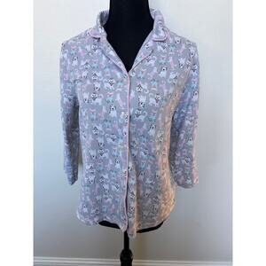 BedHead Novelty Dog Print Long Sleeve Button-Front Pajama Top Gray Women M